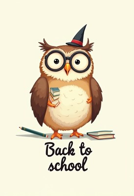 Owl character ready for back to school season