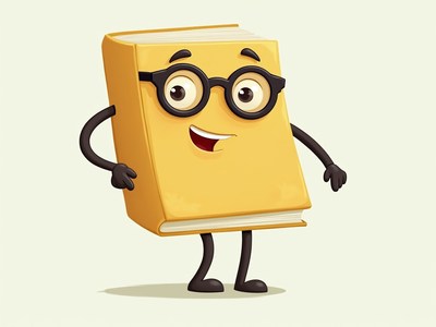 Happy book character with glasses standing cheerfully