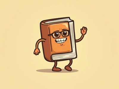 Book character waving in a cheerful cartoon style