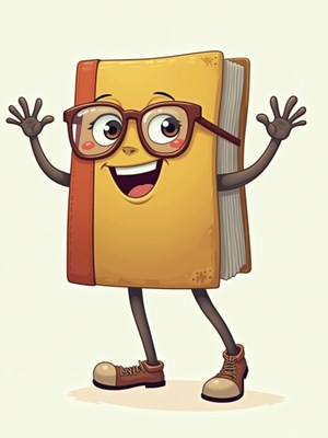 Happy book character celebrating with joy