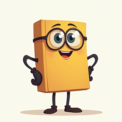 Friendly cartoon book character in cheerful pose