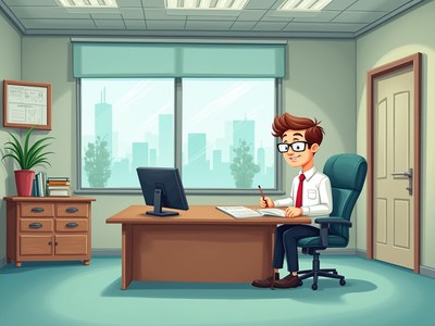 Young professional working at his modern office desk