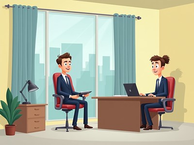 Business meeting in modern office setting with two men