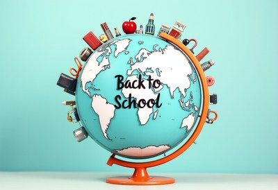 Globe adorned with school supplies for back to school