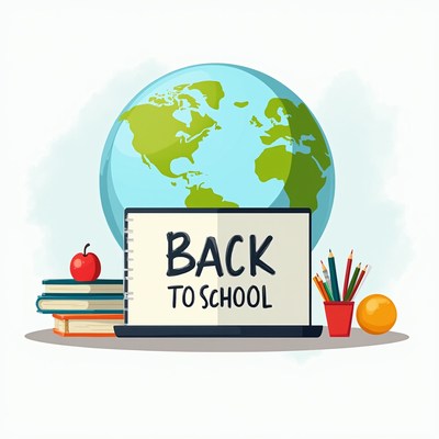 Back to school supplies with globe and notebooks on desk