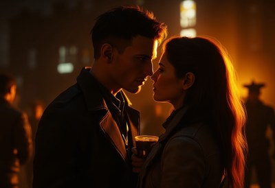 Romantic encounter between two people at sunset