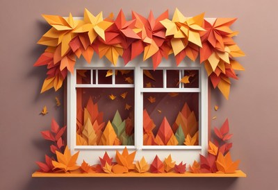 Fall leaves display with colorful paper art leaves
