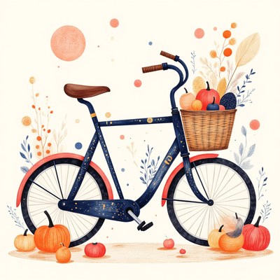 Bicycle with basket full of autumn harvest produce