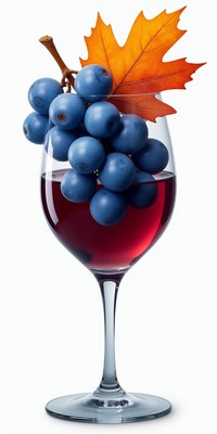 Delicious purple grapes in a glass with a fall leaf