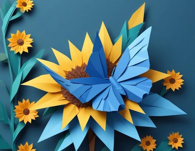 Colorful butterfly resting on a sunflower arrangement