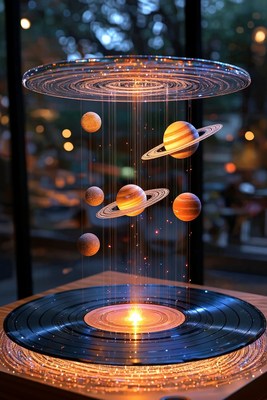 Floating planets in a luminous display at night