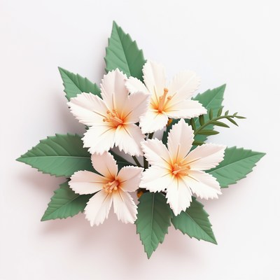 Beautiful arrangement of paper flowers with green leaves