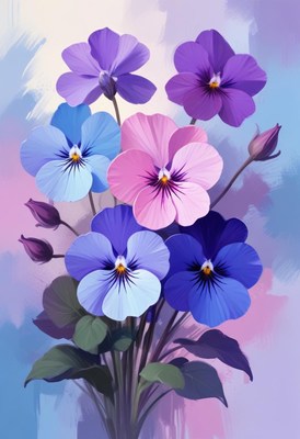 Beautiful bouquet of pansies in vibrant colors