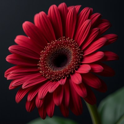 Bright red gerbera daisy blooms against dark backdrop