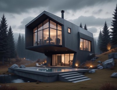 Modern architectural design in a forest setting