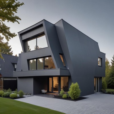 Modern architectural design in a serene neighborhood