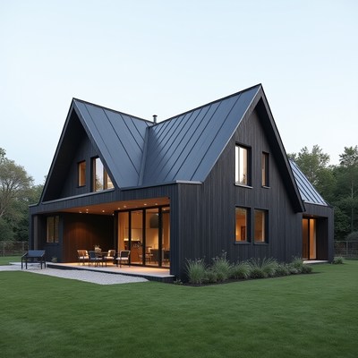 Modern black house with elegant outdoor living space