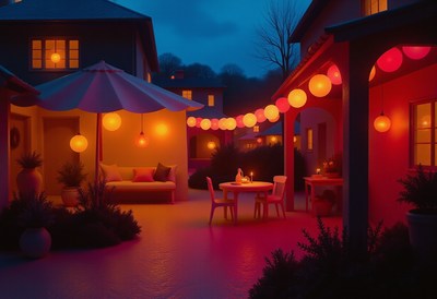 Romantic evening gathering in a cozy garden setting