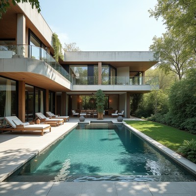 Luxurious modern villa with a serene pool in the garden