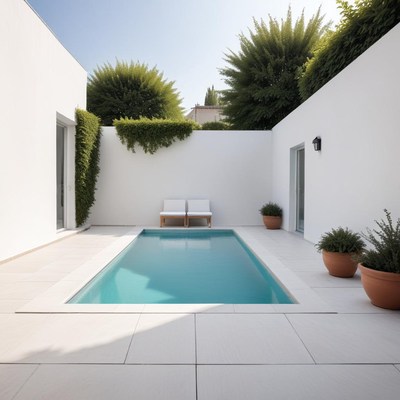 Modern pool in a serene outdoor area with green plants