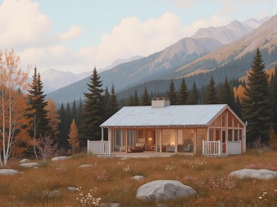 Cozy cabin in the mountains during autumn season