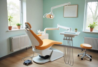 Modern dental office with calming decor and equipment