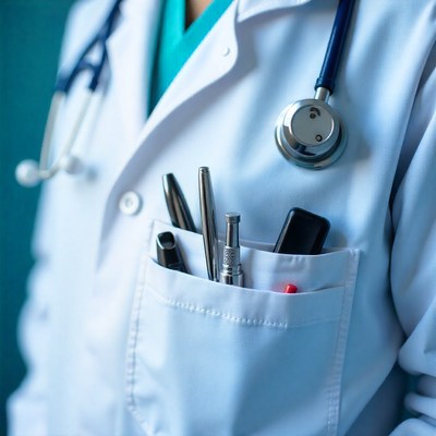 Healthcare professional dressed in white coat with tools