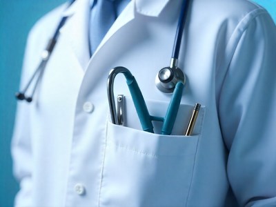 Medical professional with tools in pocket at clinic