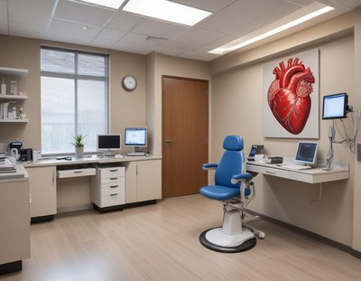 Medical office with heart model and modern tools
