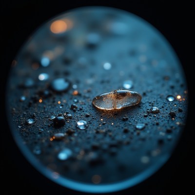 Detailed close-up of a water droplet on a surface