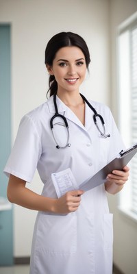 Medical professional smiling in a well-lit clinic