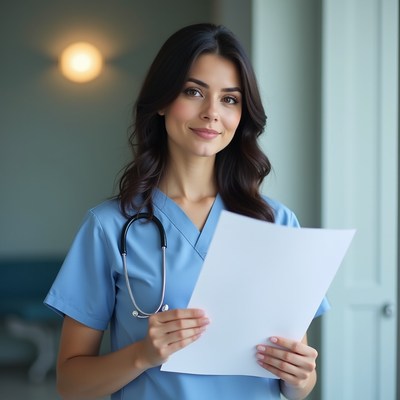 Confident healthcare pro with patient document
