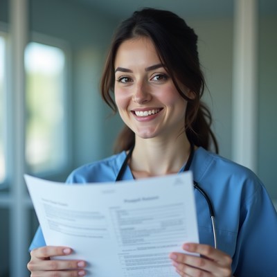 Smiling female doctor holding patient record