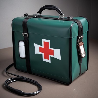 Vintage medical bag with first aid supplies