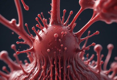 Close-up view of red liquid with organic shapes