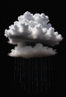 Digital illustration of dark clouds with rain falling