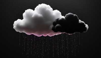 Dark and light clouds with rain against a dark background