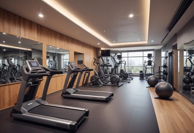 Modern fitness center with high-tech equipment for workouts