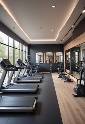 Modern gym interior featuring exercise equipment