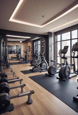 Modern gym interior with various workout equipment