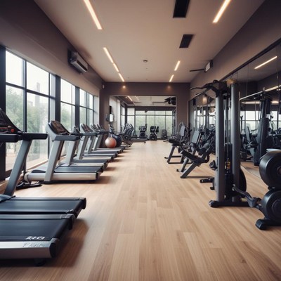 Modern gym interior with equipment in use during training