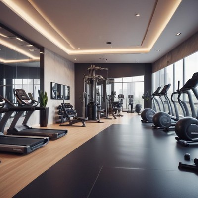 Modern gym with machines and bright lighting
