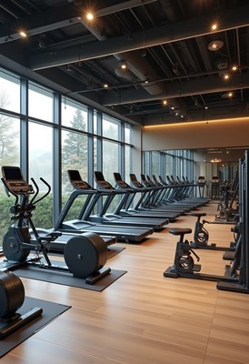 Bright gym interior with modern exercise equipment