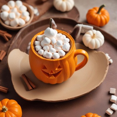 Enjoying halloween hot chocolate in a pumpkin mug