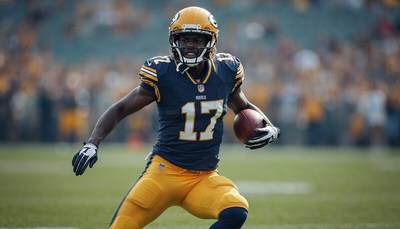 Football player runs with the ball during a game