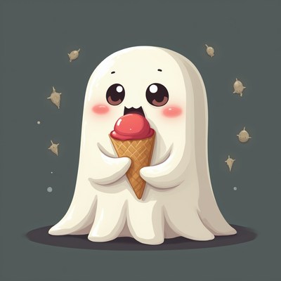 Joyful ghost with an ice cream cone