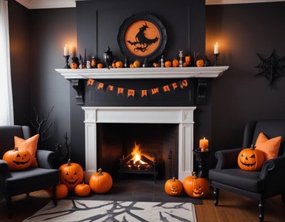 Cozy halloween living room with festive decorations