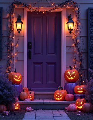 Charming halloween decorations at a cozy home entrance