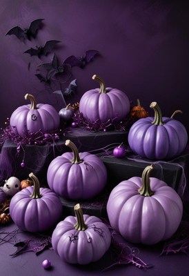 Purple pumpkins decorate stylish halloween scene