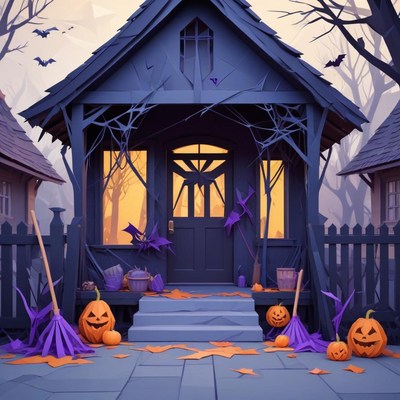 Haunted house entrance decorated for halloween celebration